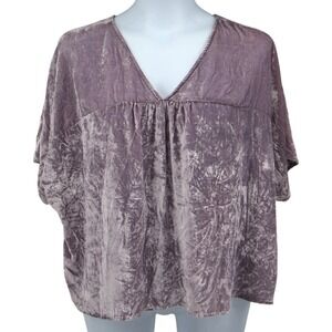 Madewell NWT Crushed‎ Velvet Butterfly Sleeve Top Gray Lavender V Neck Keyhole S